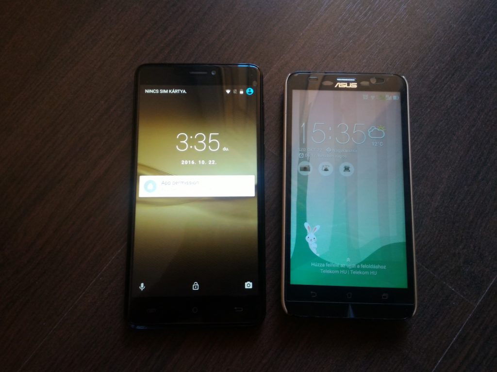 Balról Cubot Max, mellette egy Asus Zenfone 2. Az Asus sem egy kicsi készülék, de a Cubot mellett elveszik.